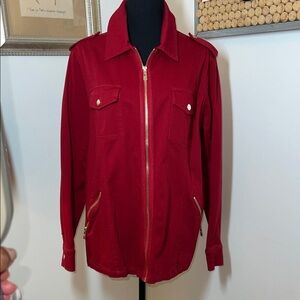 Belle by Kim Gravel Red Utility Jacket with Gold Accents Sz. L